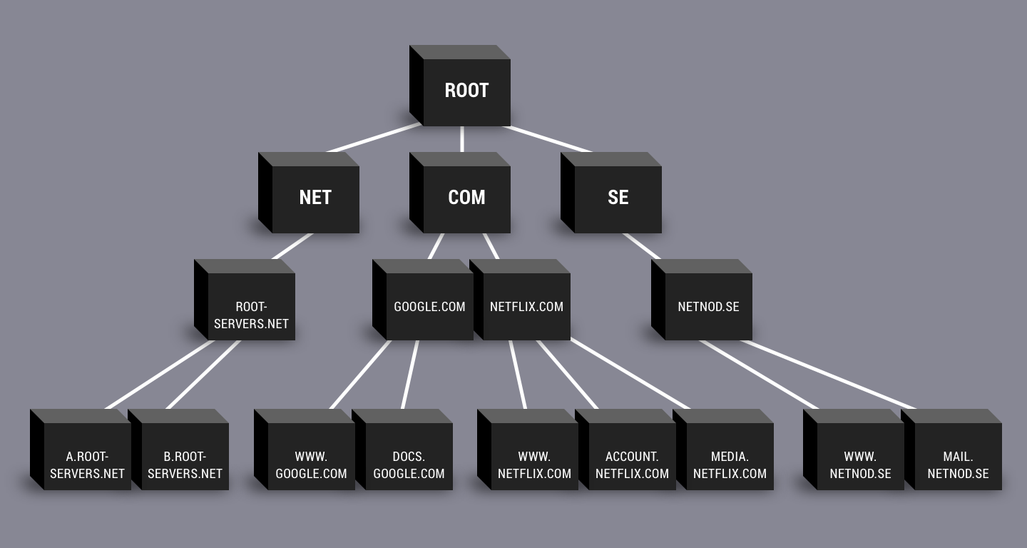 DNS hierarchy example of root servers